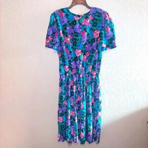 Vintage SHELLY MICHAELS Silky Floral Blouson Dress SZ 15/16 Beautiful!!